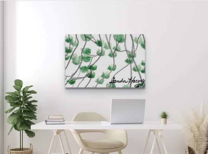 Green Branched Flowers Landscape Inplace 24 x36